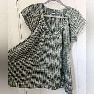 Womens Old Navy Cotton Green Plaid Ruffle Top XL